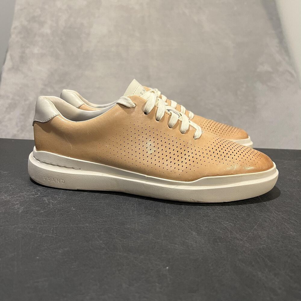 Cole Haan Rally Grandpro Laser Cut Shoes Mens 7.5 Tan Leather Sneakers C37243